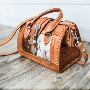 Vintage Cowhide Calf Hair Tooled Leather Purse
